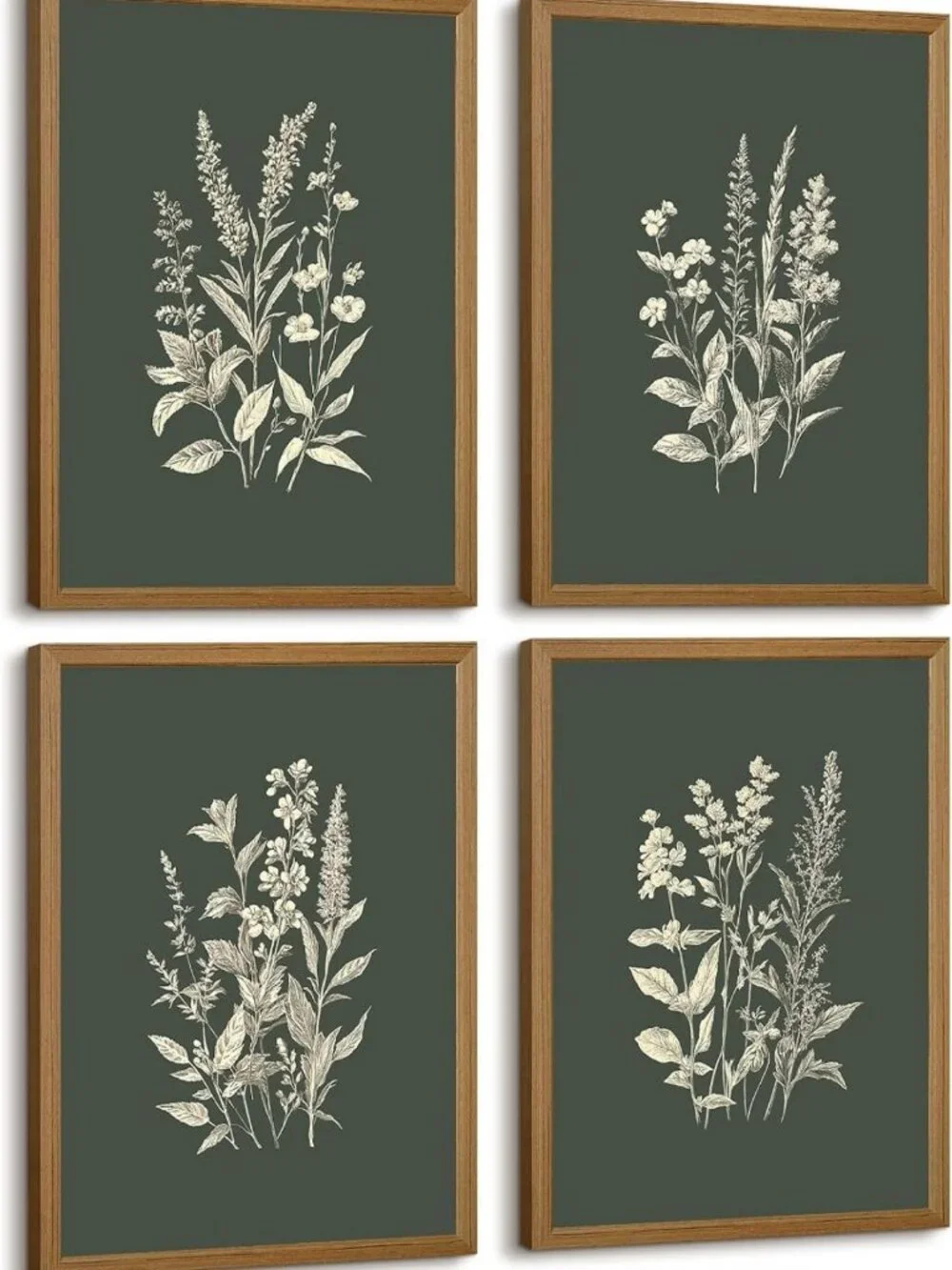 Vintage Floral Wall Art Set of 4 - Rustic Botanical Canvas Prints for Home Decor